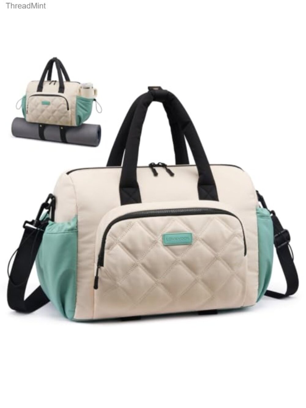 Quilted Gym Bag Women Waterproof Lightweight Weekend Travel Duffle with Shoe